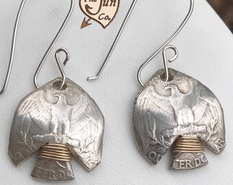 Münze Schmuck/Navajo Silber Ohrringe/Donnervogel Ohrringe/Handgemachte Münze Ohrringe/Silber und Gold Ohrringe/Adler