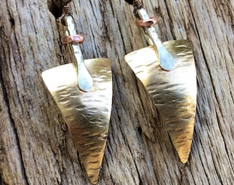 Southwestern Earrings/Tri-Metal Earrings/Brass, Silver and Copper Free Form Earrings/Gift for Her/Lightweight Earrings/Silver Earrings