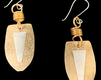 Brass and Silver with Swivel Dangle Earrings/ Long Light Weight Brass Earrings/Designer Handmade Earrings/Mother’s  Day Silver Earrings