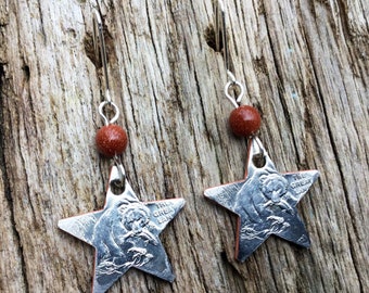 Coin Jewelry/Alaska Star Earrings/Dangle Earrings with Bear/Unique Gift/Alaska Custom Earrings/Bear Earrings/Coin Earrings for Christmas