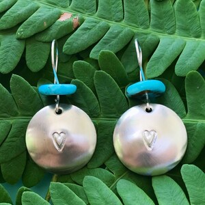Silver Heart Earrings/Turquoise Earrings with Hearts/Handmade Silver Earrings with Turquoise/Unique Gift/Turquoise Heart Earrings