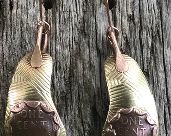 Coin Jewelry/Stunning Brass Earrings with Wheat Pennies/Brass and Copper Earrings/Penny Earrings/Coin Earring/Wheat Penny Earrings for Gift