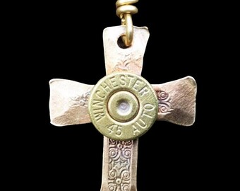 Stunning Bullet Necklace for Him or Her/Brass Ammo Necklace/Cross Necklace for Mother/Bullet Cross Necklace for Mother’s Day.