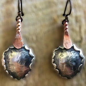 Coin Silver Dime Earrings/Silver Coin Earrings/Freedom of Thought Coin Earrings/Unique handmade Dime Dangle Earrings/Coin Jewelry Clip Ons.