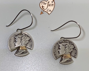 Coin Jewelry Handmade/Earrings/Stunning Dime Earrings with Gold Accent/Mother’s Day Gift Dime Earrings with Choker/Coin Earrings/Clip Ons