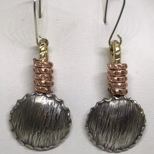 Stunning Earrings for Her/Handmade Tri-Metal Earrings/Unique Silver Earrings/Silver Southwestern/Designer Earrings/Mixed Metal Earring