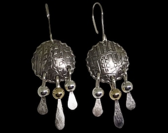 Mother’s Day Gold And Silver Feather Earrings/Silver Designer Earrings/Handmade Earrings With Gold/Unique Dangle Earrings/Patterned Earrings