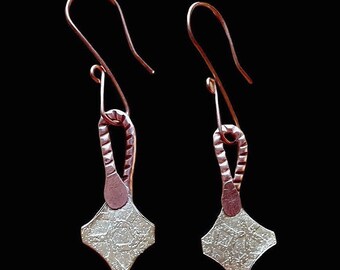 Brass and Copper Petite Earrings. Mother’s Day Gift Earrings. Southwestern Patterned Jewelry. Handmade Designer Earrings.