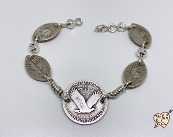 Bracelet de pièce Eagle / Bracelet en argent fait à la main avec Eagle / Angel Wing Bracelet / Bracelet unique avec Eagle / Freedom Bracelet