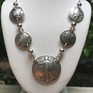 Stunning Silver Coin Necklace/Custom Coin Necklace/Silver Necklace/Big Silver Necklace/Walking Liberty Necklace/Dimes