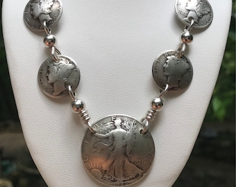 Stunning Silver Coin Necklace/Custom Coin Necklace/Silver Necklace/Big Silver Necklace/Walking Liberty Necklace/Dimes