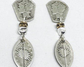 Coin Jewelry/Stunning Silver Earrings and Angel Wing's Handmade Coin Earrings/Eagle Wing Earrings/Mercury Dime Earrings/Coin Earrings/Clips