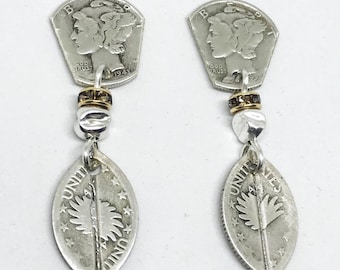 Münze Schmuck/atemberaubende Silber Ohrringe und Engel Flügel Handgemachte Münze Ohrringe/Adler Flügel Ohrringe/Mercury Dime Ohrringe/Münze Ohrringe