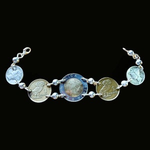 Italian Lira Coin Bracelet. Greek Drachma Owl Coin Bracelet. Mother’s Day Gift. Handmade Bracelet. Silver Mercury Dime Jewelry.