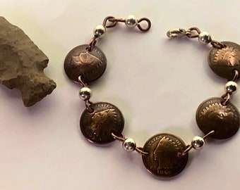 Bracelet tête d'indien pour la fête des mères, bracelet en cuivre, bracelet pièce de monnaie, bracelet sud-ouest, bracelet pièce de monnaie en cuivre, bracelet unique