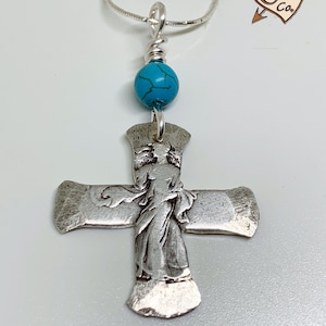Münze Schmuck Silber Kreuz Halskette/Handgemachte Münze Halskette/Muttertag Kreuz Halskette/Gehende Freiheit Kreuz Halskette/Einzigartige Kreuz Halskette
