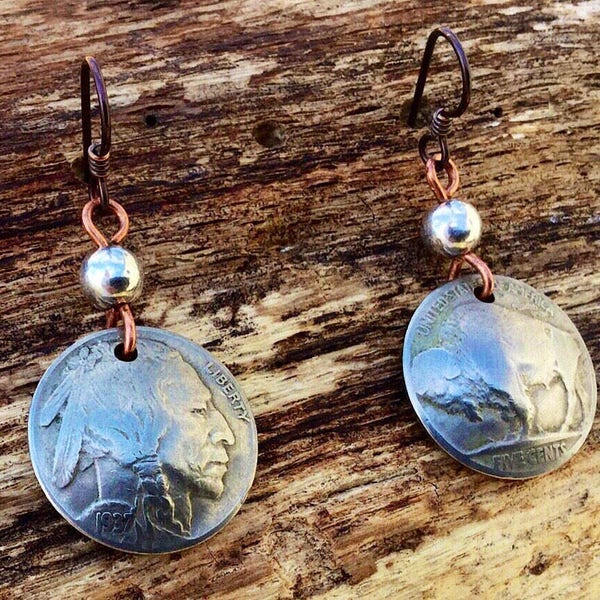 Joyas con monedas/Impresionantes pendientes de níquel/Pendientes de búfalo con clip/Pendientes de níquel auténtico/Pendientes indios con clip/Joyería india/Regalos por menos de 30