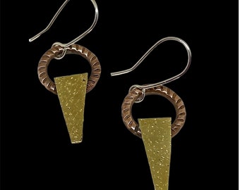 Brass and Copper Earrings. Southwest Designer Earrings. Light Weight Earrings. Cute Native American Jewelry. Dangle Copper Earrings.