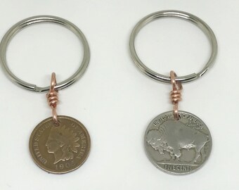 Native American Key Chains/Gift For Him/Handmade Key Chain With Coin/Coin Key Chain/Men’s Accessories/Upcycled/Vintage Coins