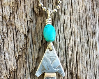 Coin Jewelry/Native American Necklace/Flying Eagle Necklace/Southwestern Necklace/Eagle in Flight Necklace/Torquoise Necklace/Eagle Jewelry