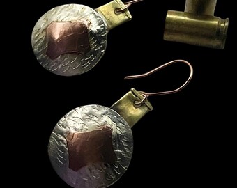 Tri-Metal Ohrringe. 22 Patronenhülsen Ohrringe mit Silber und Kupfer. Einzigartige Ohrringe aus Silber, Kupfer und Messing. Bullet Ohrringe für Jäger.