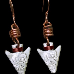 Coin Jewelry/Alaska Bear Earrings/Hunter Earrings/Dangle Bear Earrings/Coin Earrings with a Bear/Handmade Alaska Quarter Earrings