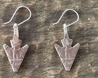 Christmas Earrings Silver Arrowheads. Handmade Jewelry Southwest Earrings. Silver Dangle Earrings. Designer Sterling Silver Earrings.