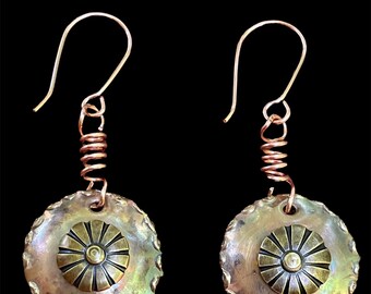 Brass Flower Earrings/Handmade Earrings/Designer Earrings/Copper and Brass Earrings/Cute Flower Earrings