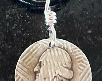 1941 Silver Washington Quarter Necklace. Unique Silver Coin Necklace. Simple Coin Necklace On Adjustable Black Leather Cord. Christmas Gift.