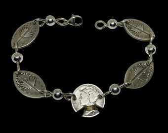 Coin Jewelry/Bracelet with Dime and Angel Wings/Unique Dime Bracelet/Handmade Silver Coin Bracelet/Eagle Wings/Handmade Angel Bracelet