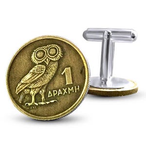 Brass Coin Cuff Links/Greek/Coin/Cufflinks from Greece/Owl/Gift for Dad/Father’s Day Gifts under 30/Vintage/Antique/Coins/Cuffs/Men’s