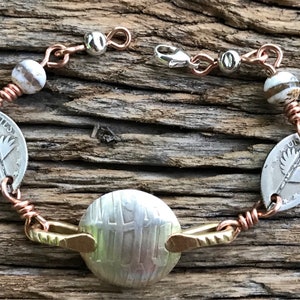 Coin Stunning Wing&#39;s Bracelet/Handmade Coin Bracelet/Silver and Brass Bracelet/Unique Bracelet/Bracelet for Mother’s Day.