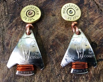 Hunter Bullet Earrings with Bison/Handmade Bullet Earrings/Unique Bullet and Coin Earrings/Sexy Earrings for Hunter/Coin Jewelry