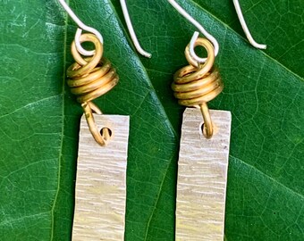 Silver and Brass Earrings/Handmade Silver Dangle Earrings/Unique Mother’s Day Earrings/Light Weight Earrings/Designer Earrings/Clip Ons.
