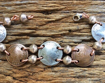 CoinJewelry / Nickel-Armband / Muttertagsarmband mit amerikanischen Münzen / US-Münze. Silber und Kupfer Münzarmband/Handgefertigtes Münzarmband