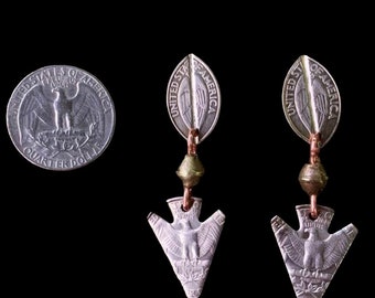 Coin Jewelry/Handmade Eagle Earrings/Arrowhead Earrings/Coin Earrings/Angel Wing Earrings/Designer Coin Earrings