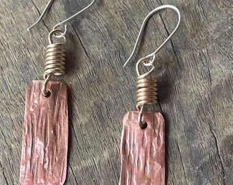 Copper and Gold Southwestern Earrings. Unique Lightweight Earrings. Handmade Copper Freeform Earrings