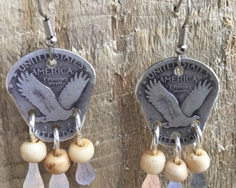 Coin Gift Stunning Feather Earrings/Silver Eagle Earrings/Clips Earrings/Lightweight Earrings/Southwestern Earrings/Silver Eagle Earrings