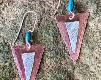 Copper, Silver and Turquoise Earrings/Lightweight Earrings/SouthWestern Earrings/Mother’s Day Earrings/Clip Earrings