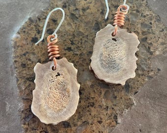 Deer Antler Earrings. Lightweight Earrings with Copper and Antler. Handmade Horn Earrings. Unique Christmas Jewelry Earrings.