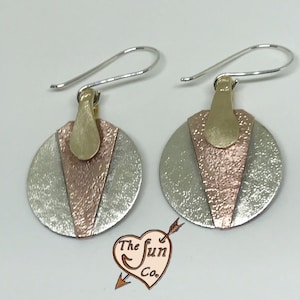 Mixed Metal Rustic Earrings/Handmade Mixed Metal Earrings/Light Weight Earrings/Copper Dangle Earrings/Silver Dangle Earrings/Earrings