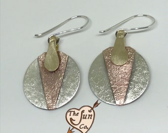 Gemengde metalen rustieke oorbellen/handgemaakte gemengde metalen oorbellen/lichtgewicht oorbellen/koperen hangoorbellen/zilveren hangoorbellen/oorbellen