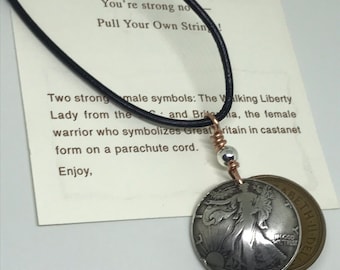 Coin Strong Woman Necklace/Cancer Survivor Necklace/Strong Woman Necklace-Pull Your Own Strings Necklace/Necklace for for a Strong Lady