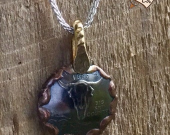 Christmas Gift/Coin Unique Montana Necklace/Bison Skull Necklace/Custom Coin Necklace/Skull Necklace/Southwest Necklace With Bison
