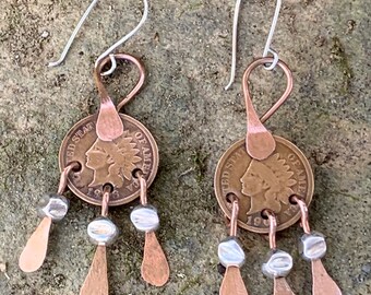 Authentic Indian Head Penny Dangle Earrings, Copper Penny Earrings, Valentine Gift Indian Jewelry, Handmade Dangle Earrings, Unique Earrings