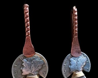 Münze Schmuck/Dime Ohrringe/Silber Dime Ohrringe/Gedankenfreiheit Einzigartige Münze Ohrringe/Weihnachten handgemachte Ohrringe/Leichte Ohrringe