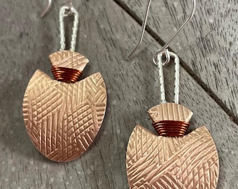 Christmas Gift for Her. Copper and Silver Earrings. Dangle Southwestern Earrings. Lightweight Earrings Made From Scratch. Simple Earrings.