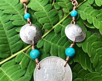 Coin Jewelry/Silver Dollar Necklace/Handmade Coin Necklace/Unique Silver Coin Necklace/Turquoise Coin Necklace/Custom Coin Necklace