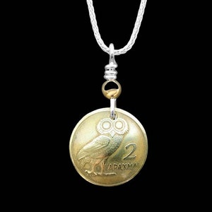 Coin Jewelry Owl Necklace/Owl Necklace/Silver Chain with Owl Pendant/Greek Athena Necklace/Mythology Jewelry/Brass Necklace Coin Jewelry
