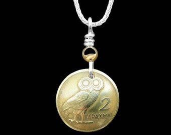 Coin Jewelry Owl Necklace/Owl Necklace/Silver Chain with Owl Pendant/Greek Athena Necklace/Mythology Jewelry/Brass Necklace Coin Jewelry
